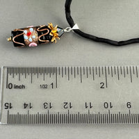 Vintage Italian Black Cylinder Wedding Cake Pendant on Hand Dyed Silk in Sterling Silver