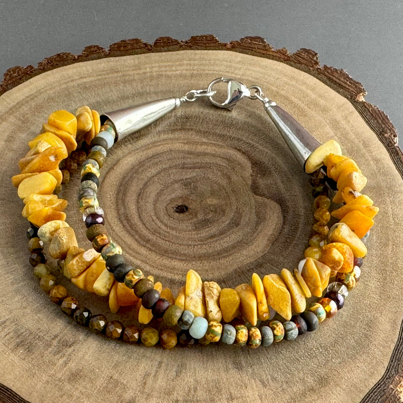 Three Strand Yellow Multi Gemstone Bracelet in Sterling Silver