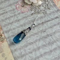 Huge Iolite Long Drop Pendant Necklace in Sterling Silver