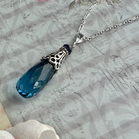 Huge Iolite Long Drop Pendant Necklace in Sterling Silver