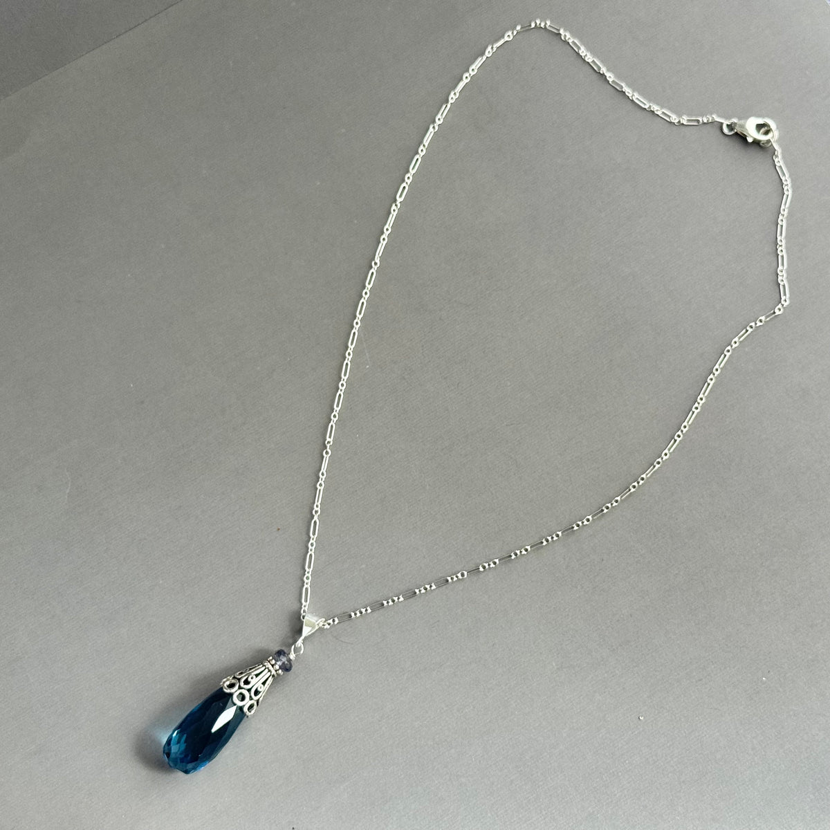 Huge Iolite Long Drop Pendant Necklace in Sterling Silver