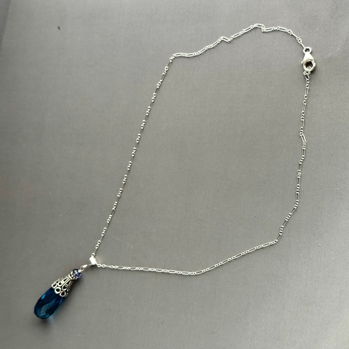 Huge Iolite Long Drop Pendant Necklace in Sterling Silver