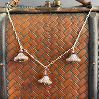 Light Mauve Czech Glass Bell Flower Necklace on Sterling Silver