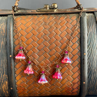 Bright Pink Czech Glass Trumpet Bead Necklace on Copper