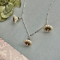 Ivory Czech Glass Bell Flower Necklace on Sterling Silver