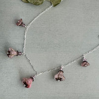 Variegated Pink Czech Glass Trumpet Bead Necklace on Sterling Silver