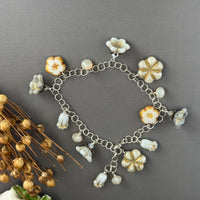 White and Gold Czech Glass Charm Bracelet in Sterling Silver