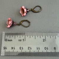 Czech Glass Pink Bell Flower Earrings in Antique Brass