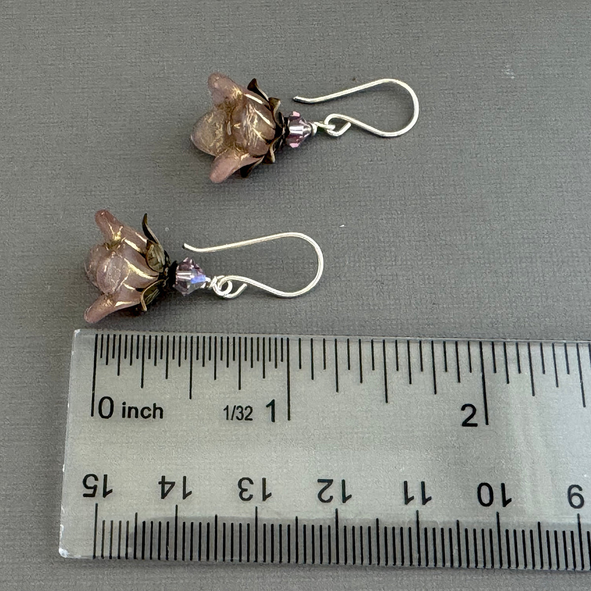 Pink Czech Glass Drops with Brass Filigree Components in Antique Brass