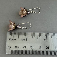 Pink Czech Glass Drops with Brass Filigree Components in Antique Brass