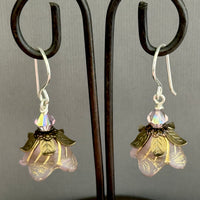 Pink Czech Glass Drops with Brass Filigree Components in Antique Brass