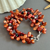 3-Strand Orange Freshwater Pearl Bracelet in Sterling Silver