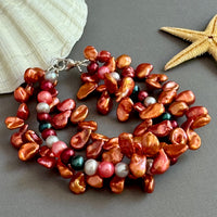 3-Strand Orange Freshwater Pearl Bracelet in Sterling Silver