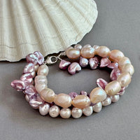 3-Strand Pink and Lavender Freshwater Pearl Bracelet in Sterling Silver