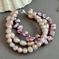 3-Strand Pink and Lavender Freshwater Pearl Bracelet in Sterling Silver