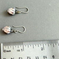 Light Pink Rosebud Handmade Lampwork Earrings in Sterling Silver and Antique Brass