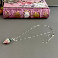 Pink Rosebud Handmade Lampwork Pendant Necklace in Sterling Silver