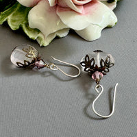 Vintage Rose Quartz Nugget Earrings in Sterling Silver