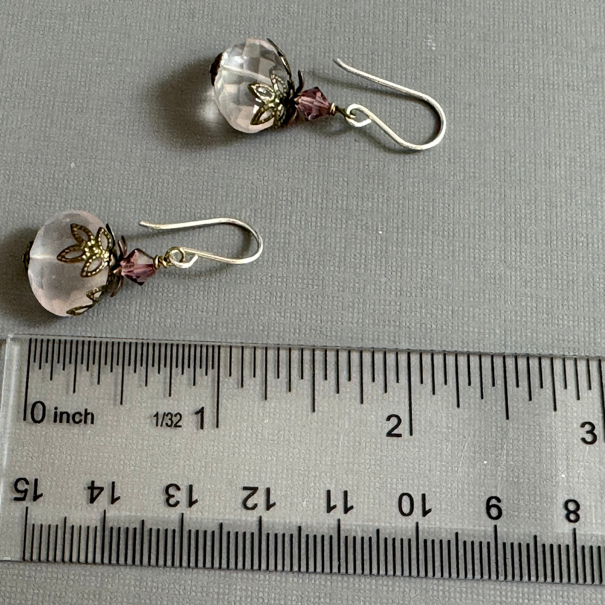 Vintage Rose Quartz Nugget Earrings in Sterling Silver