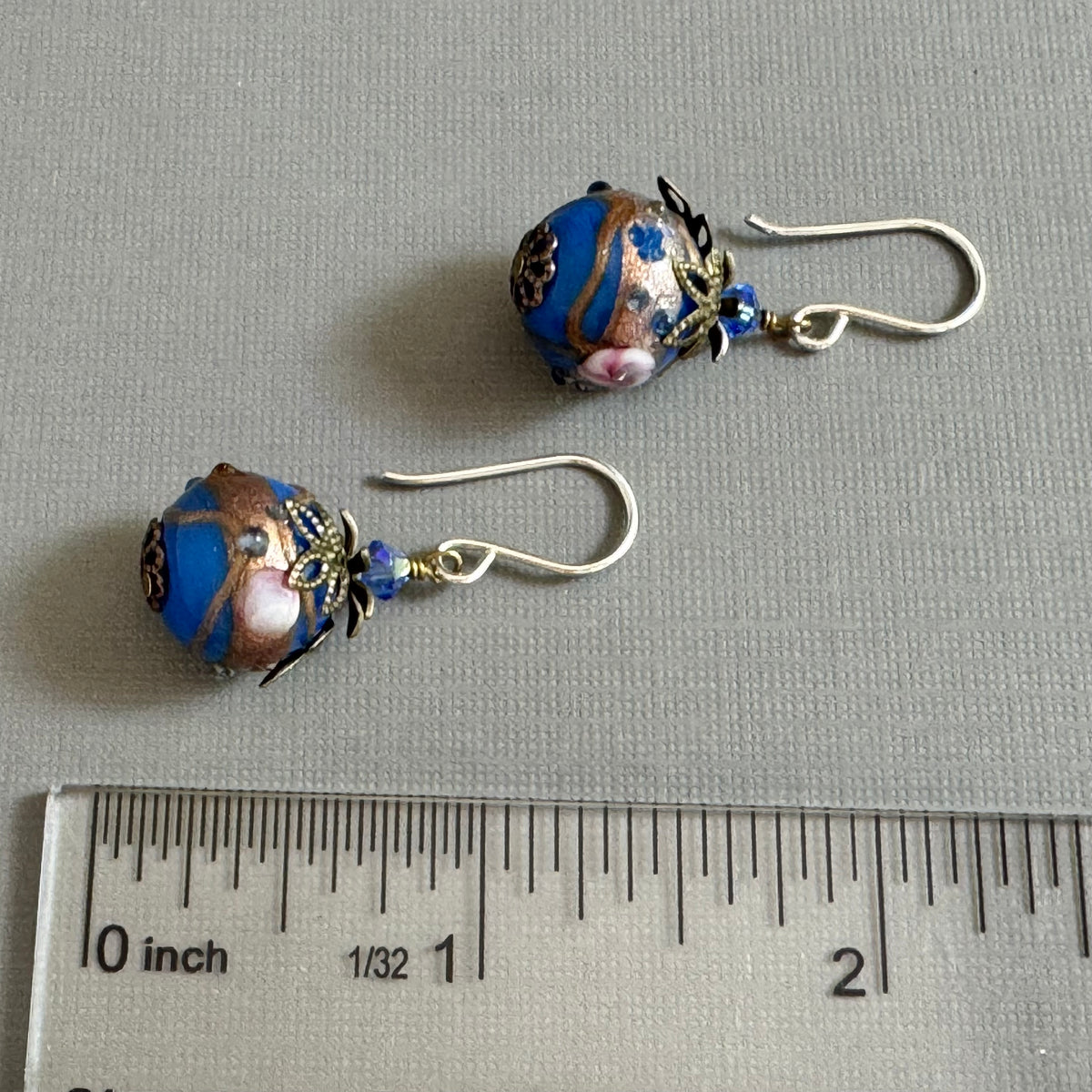 Blue Round Italian Wedding Cake Earrings in Sterling Silver