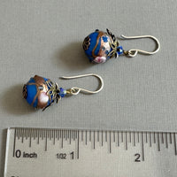 Blue Round Italian Wedding Cake Earrings in Sterling Silver
