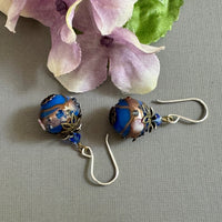 Blue Round Italian Wedding Cake Earrings in Sterling Silver