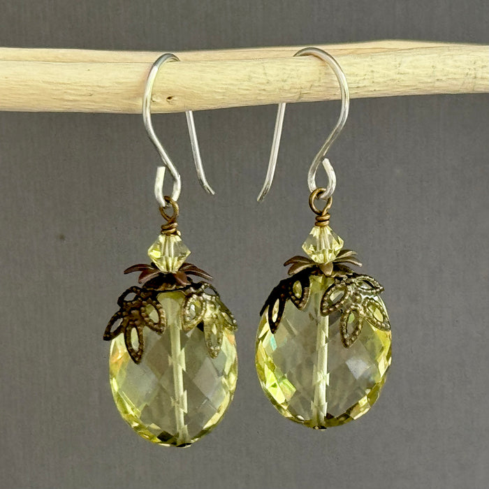 Large Lemon Quartz Nugget Earrings in Sterling Silver