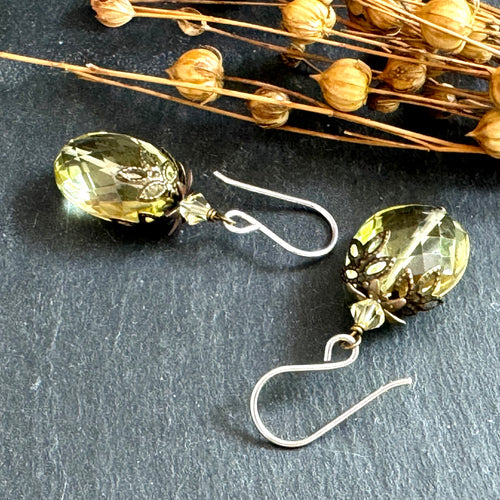 Large Lemon Quartz Nugget Earrings in Sterling Silver