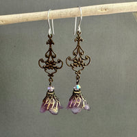 Czech Glass Grape Jelly Bell Flower Earrings in Sterling Silver