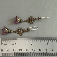 Czech Glass Grape Jelly Bell Flower Earrings in Sterling Silver