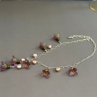 Grape Jelly Czech Glass Bell Flower Drop Necklace on Sterling Silver