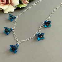 Caribbean Blue Czech Glass Bell Flower Drop Necklace on Sterling Silver