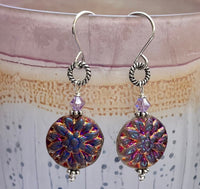 Czech Glass Iris Metallic Dahlia Earrings in Sterling Silver