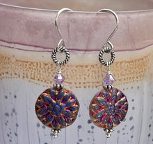 Load image into Gallery viewer, Czech Glass Iris Metallic Dahlia Earrings in Sterling Silver
