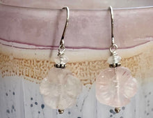 Load image into Gallery viewer, Carved Rose Quartz Flower Earrings in Sterling Silver
