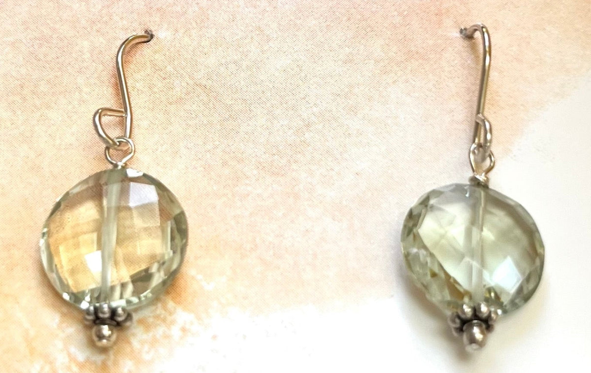 Light Green Amethyst Earrings in Sterling Silver