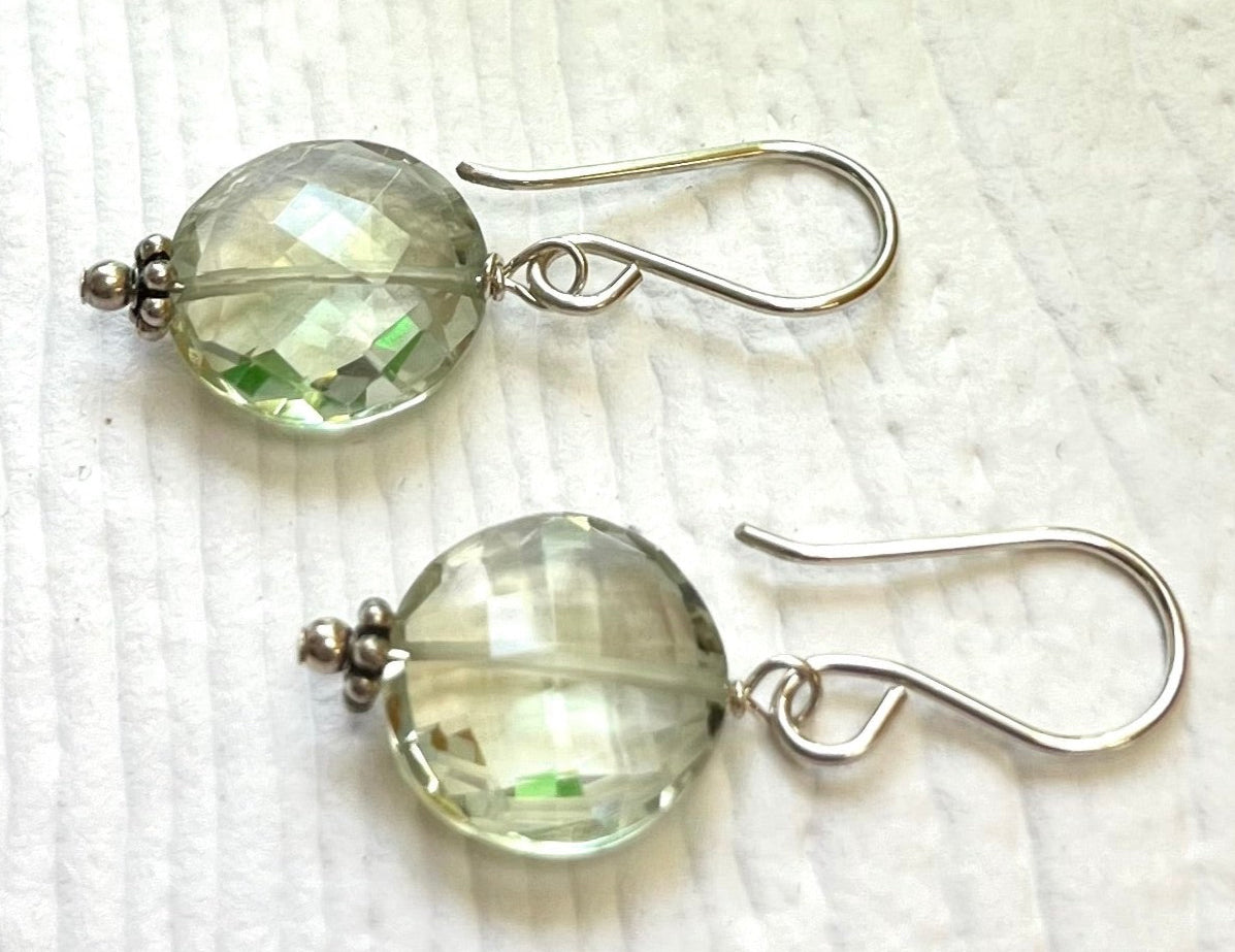 Light Green Amethyst Earrings in Sterling Silver