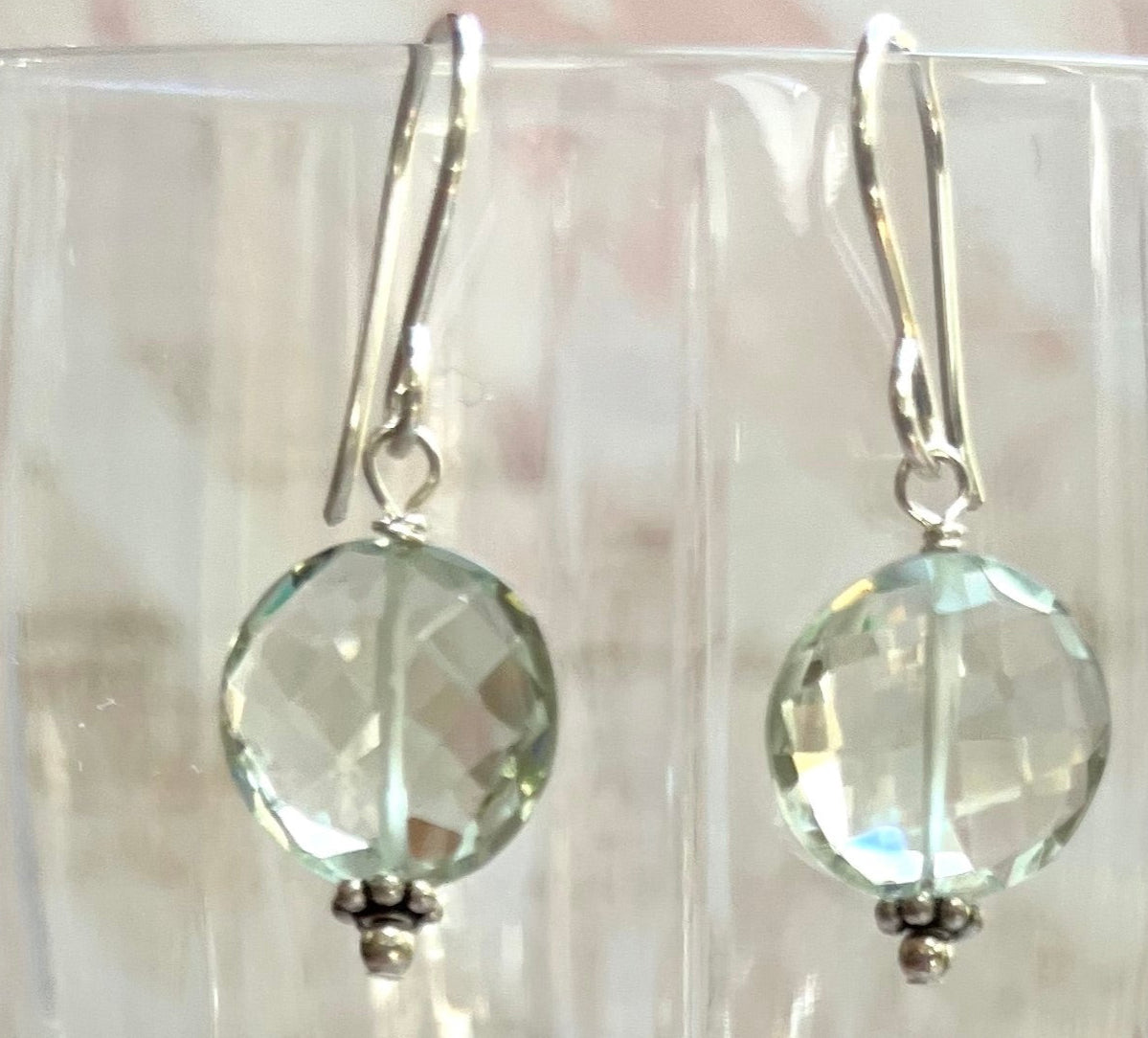 Light Green Amethyst Earrings in Sterling Silver