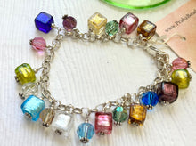 Load image into Gallery viewer, Venetian Foil Cube and Swarovski Crystal Charm Bracelet in Sterling Silver
