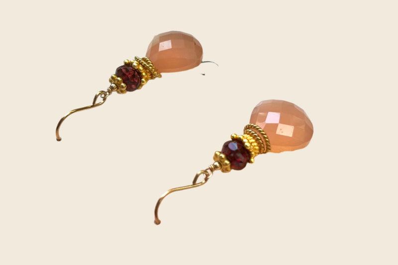 Large Pink Chalcedony Briollet Earrings in 14K Gold Fill