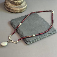 white coin pearl garnet necklace