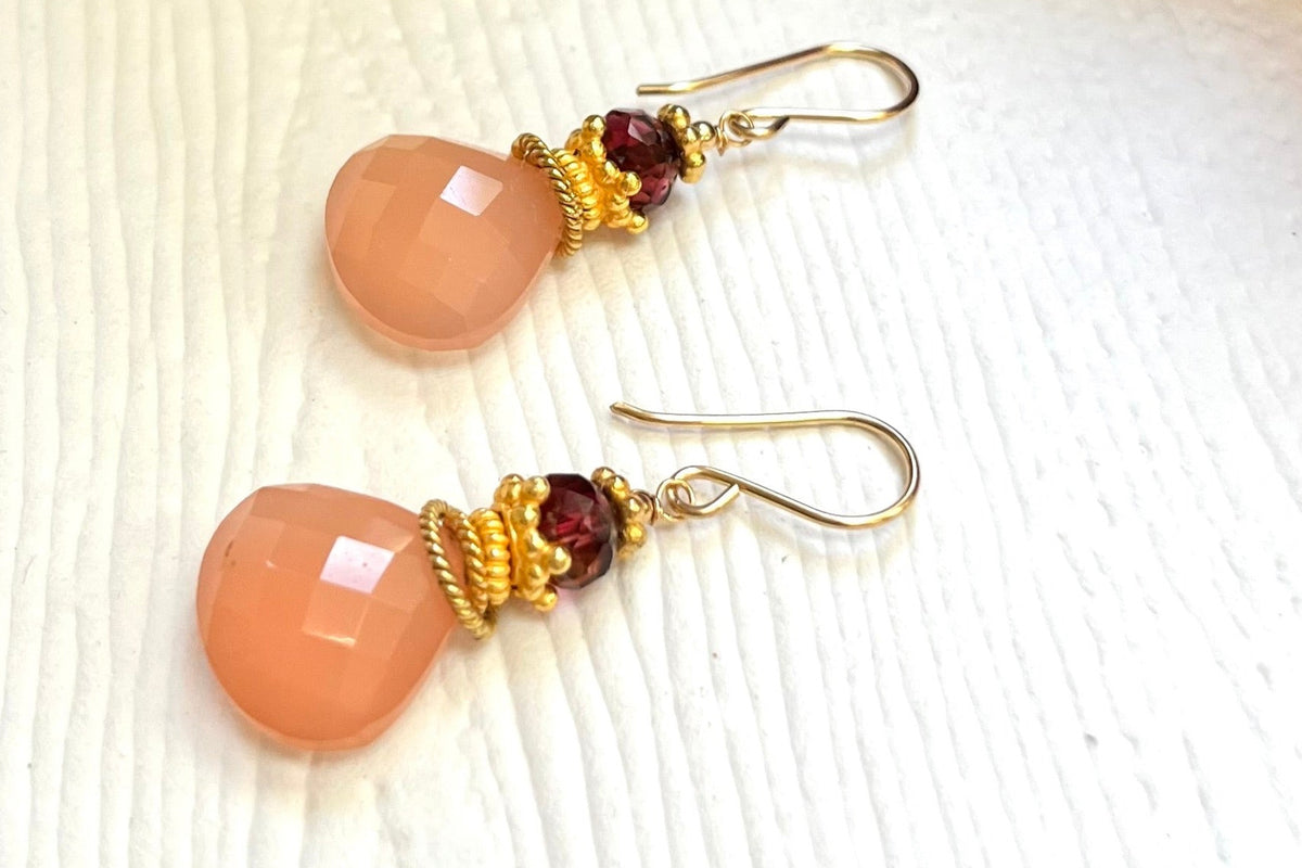 Large Pink Chalcedony Briollet Earrings in 14K Gold Fill