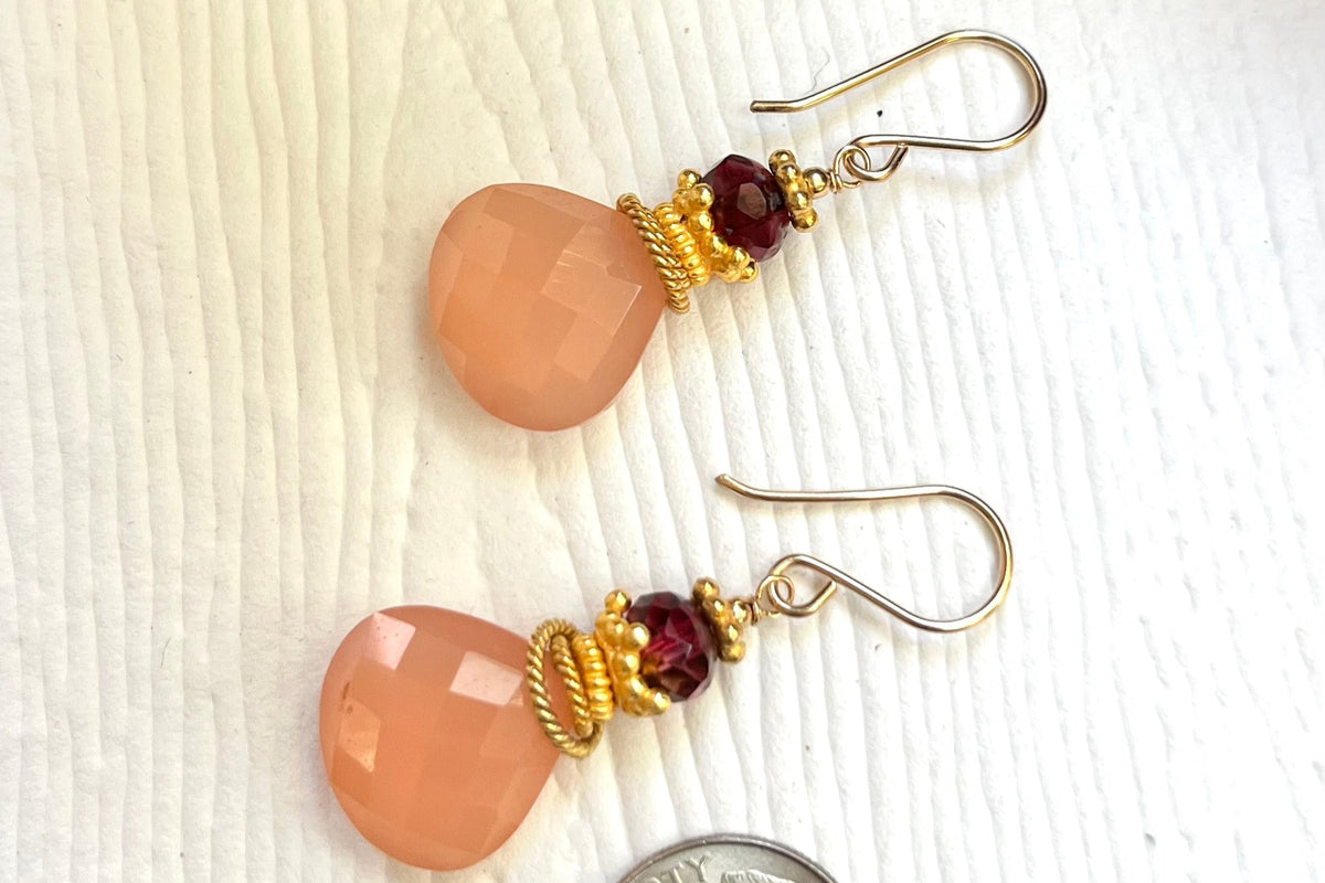 Large Pink Chalcedony Briollet Earrings in 14K Gold Fill