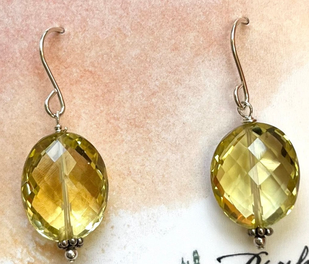 Lemon Quartz Earrings in Sterling Silver