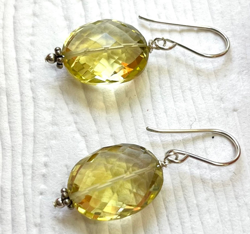 Lemon Quartz Earrings in Sterling Silver