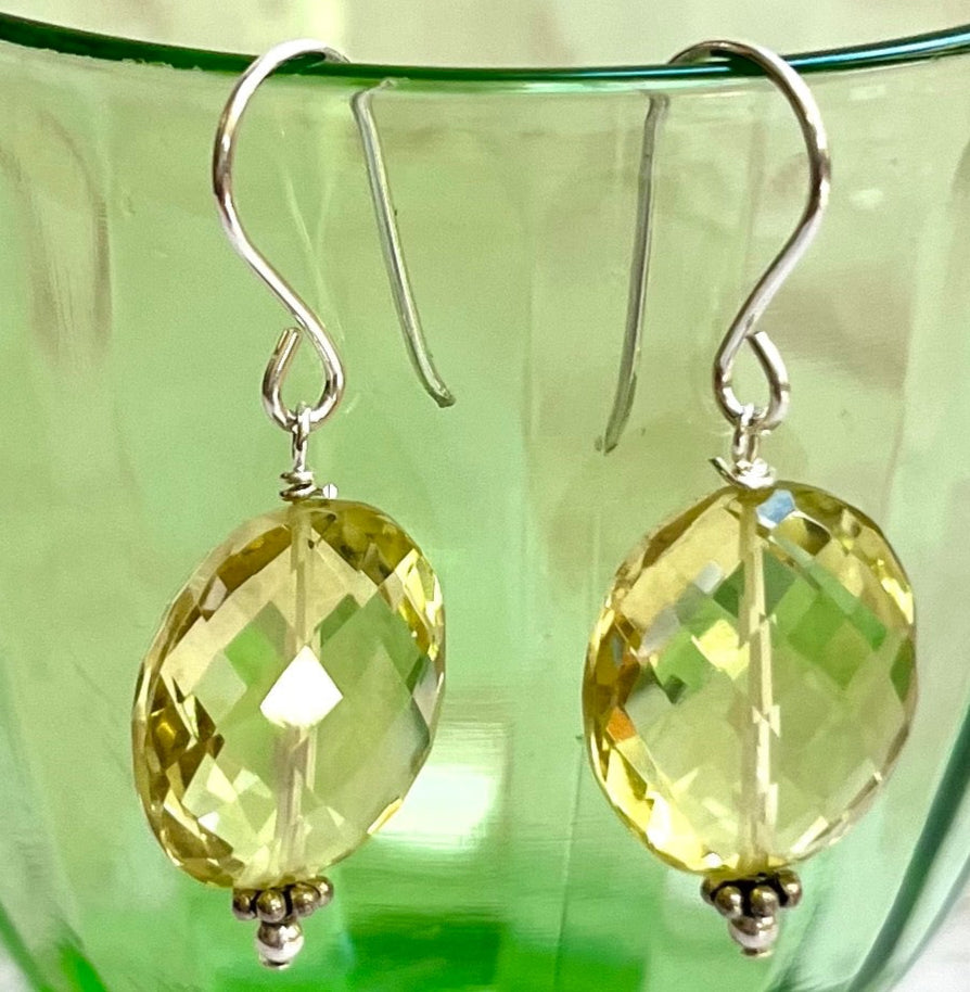 Lemon Quartz Earrings in Sterling Silver