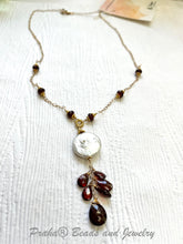 Load image into Gallery viewer, Freshwater Coin Pearl and Garnet Drop Necklace in 14K Gold Fill
