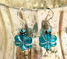 Load image into Gallery viewer, Czech Blue Glass Flower Earrings in Sterling Silver
