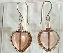 Load image into Gallery viewer, Czech Glass Peach Heart Earrings in Sterling Silver
