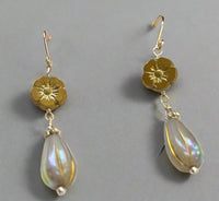 Czech Glass Gray and Gold Dangle Drop Earrings in Sterling Silver